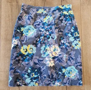 Boden corduroy floral cotton pencil skirt sz 6 long capsule mature career casual