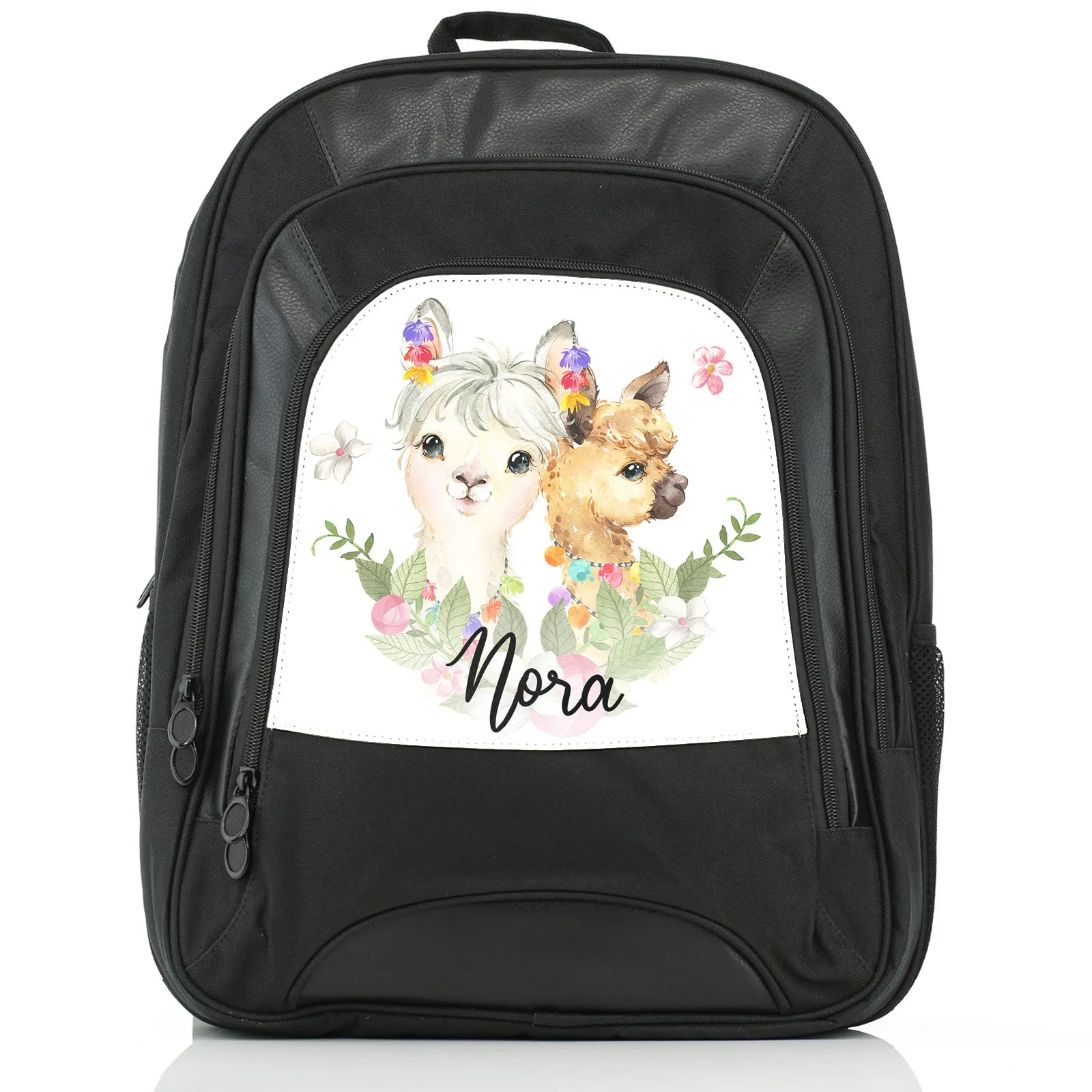 Personalised Rucksack with Alpacas Multicolour Baubles and Cute Text