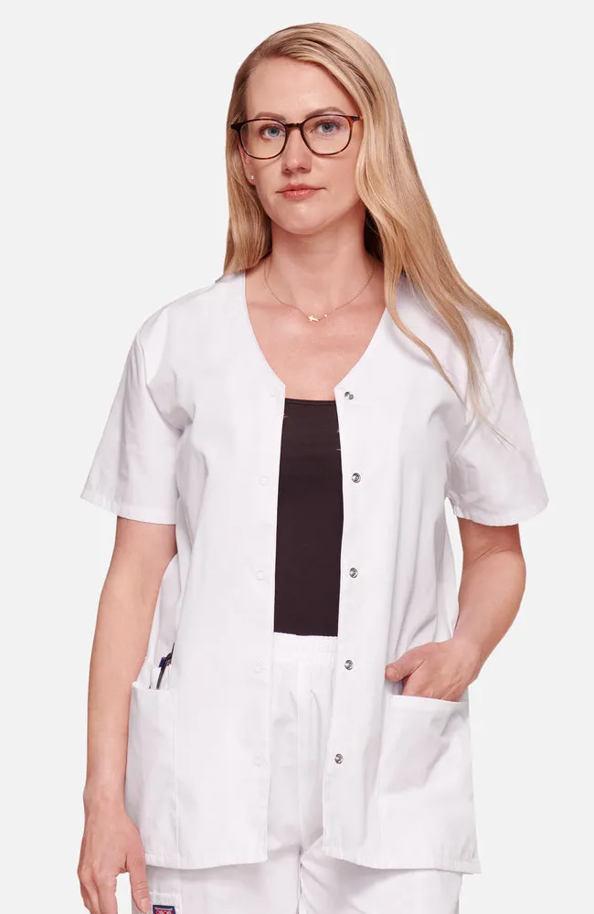 Women's Snap Front V-Neck Scrub Top, White